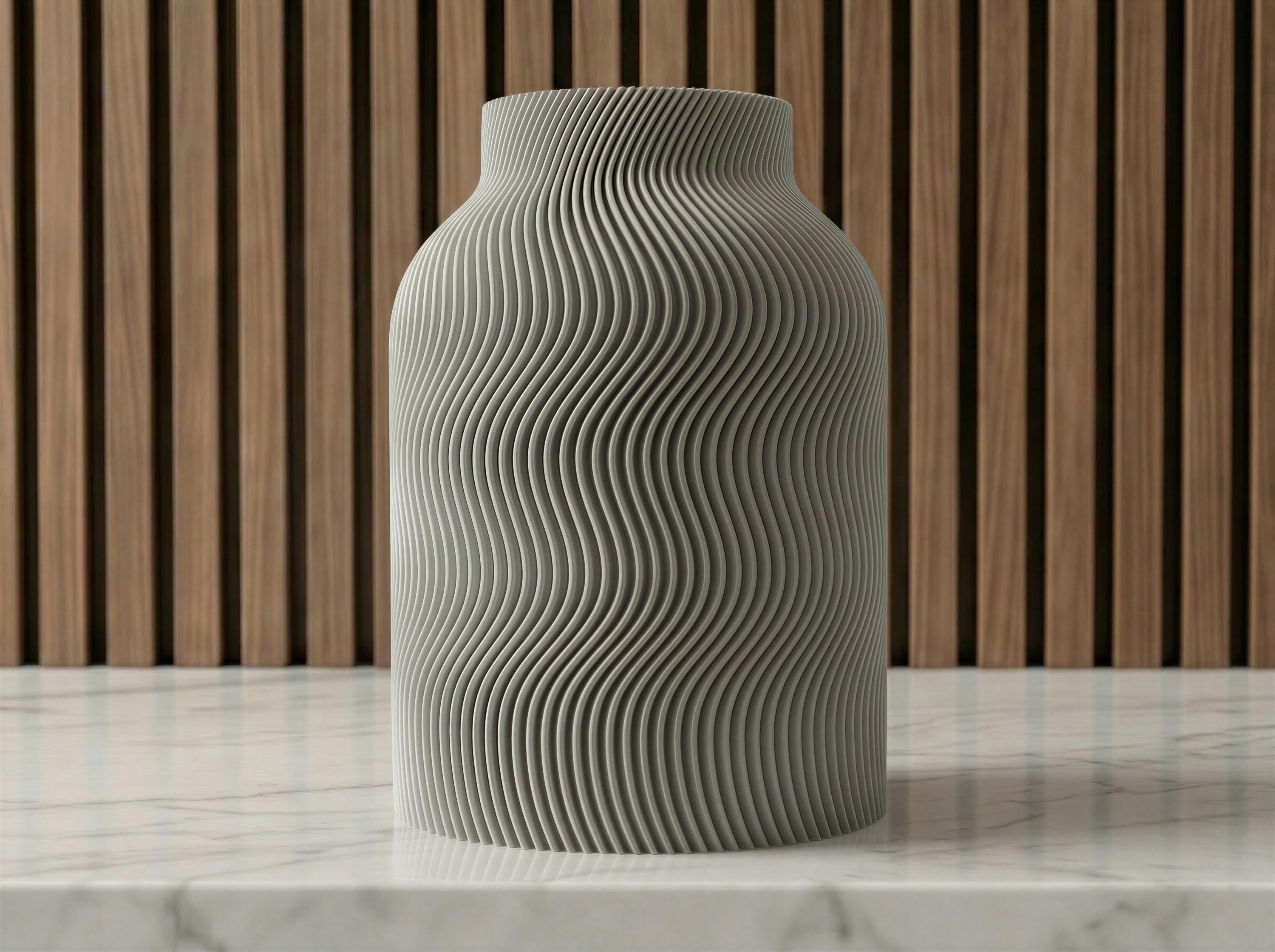 Wave Ribbed Japandi Vase – Modern Sculptural Neutral Decor – Minimalist Shelf & Table Accent